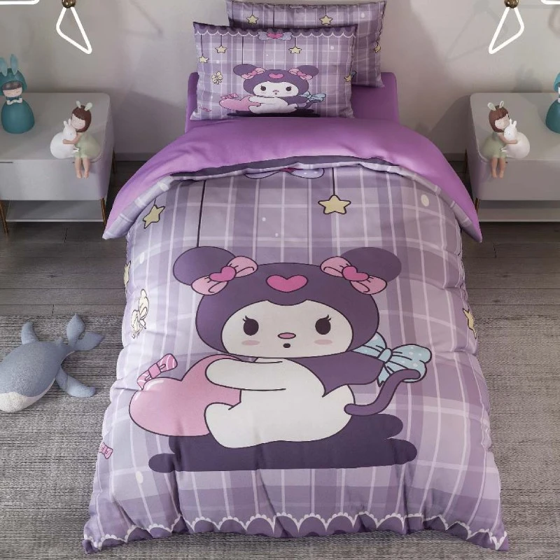 kuromi-baby-bedding-set-pieces سرویس روتختی کودک کارینا مدل کرومی (Kuromi) یک نفره ۵ تکه کد 1186 - Image 1
