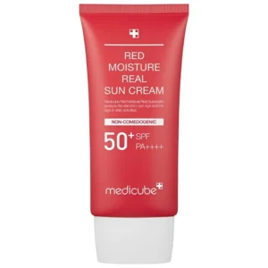 کرم ضد آفتاب مرطوب کننده و تسکین دهنده مدی کیوب Medicube مدل Red Moisture SPF50 حجم 50 میل