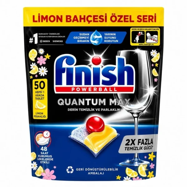 قرص ماشین ظرفشویی فینیش Finish مدل 50 عددی کوانتم مکس با رایحه لیمو Quantum Max