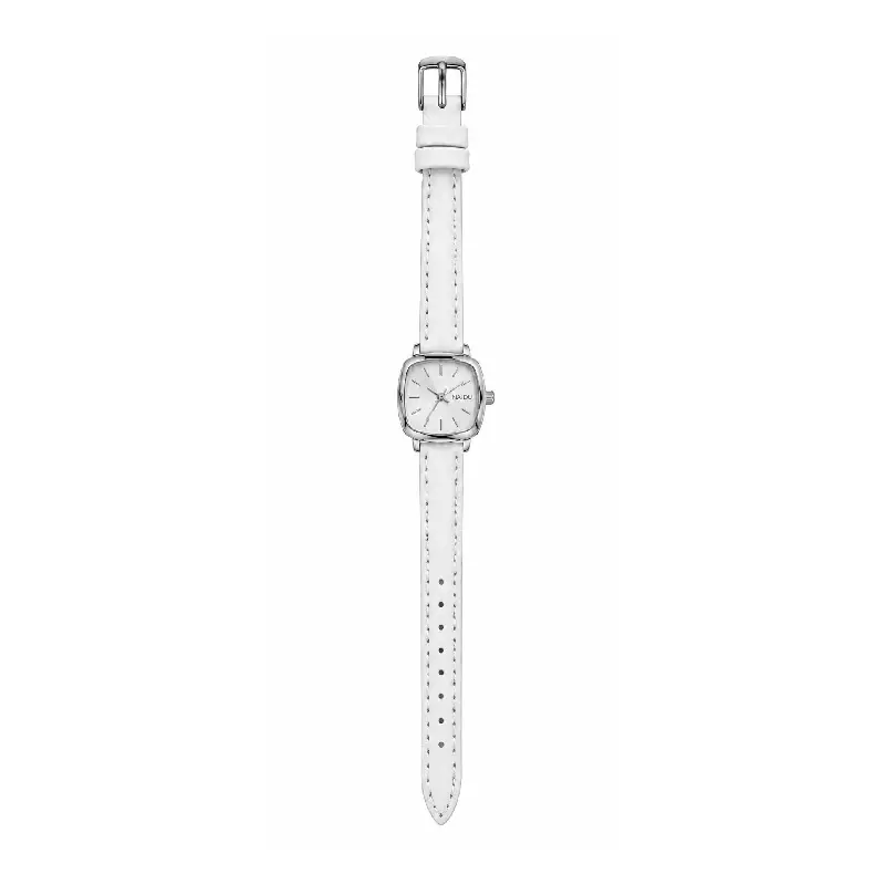 naido-girls-wristwatch-with-a-white-leather-strap ساعت دخترانه نایدو Naido مدل صفحه مربع بند چرم سفید - Image 1