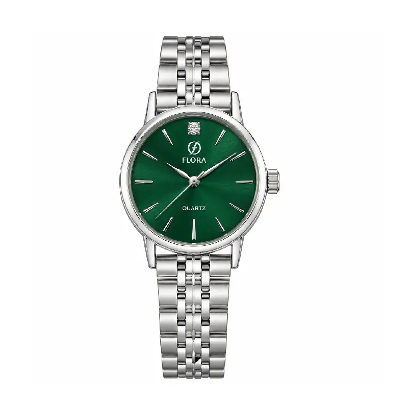 s-flora-womens-watch-all-silver-dark-green-dial ساعت زنانه فلورا Flora کد 001 تمام سلیور صفحه سبز تیره - Image 1