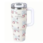 تراول ماگ طرح استنلی Stanley مدل Tumbler طرح Floral Sitarayvari رنگ نیلی گنجایش 900 میلی لیتر