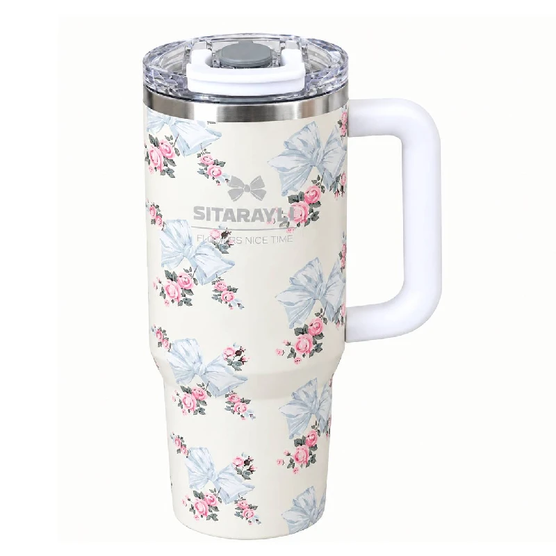 stanley-travel-mug-nili-floral-sitarayvari-900ml تراول ماگ طرح استنلی Stanley مدل Tumbler طرح Floral Sitarayvari رنگ نیلی گنجایش 900 میلی لیتر - Image 1