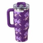 تراول ماگ طرح استنلی Stanley مدل Tumbler طرح Floral Sitarayvari رنگ بنفش گنجایش 900 میلی لیتر