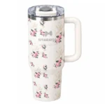 تراول ماگ طرح استنلی Stanley مدل Tumbler طرح Floral Sitarayvari رنگ سفید گنجایش 900 میلی لیتر