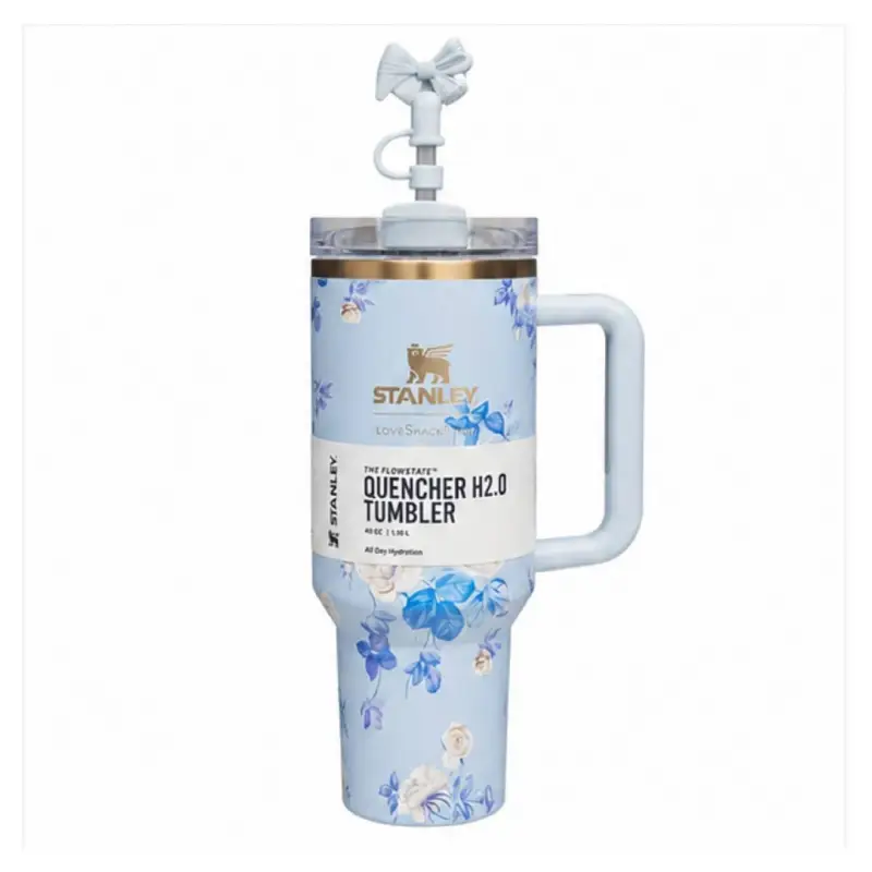 stanley-tumbler-travel-mug-blue-rose-design-1180ml تراول ماگ طرح استنلی Stanley مدل tumbler طرح رز آبی گنجایش 1180 میلی لیتر - Image 1
