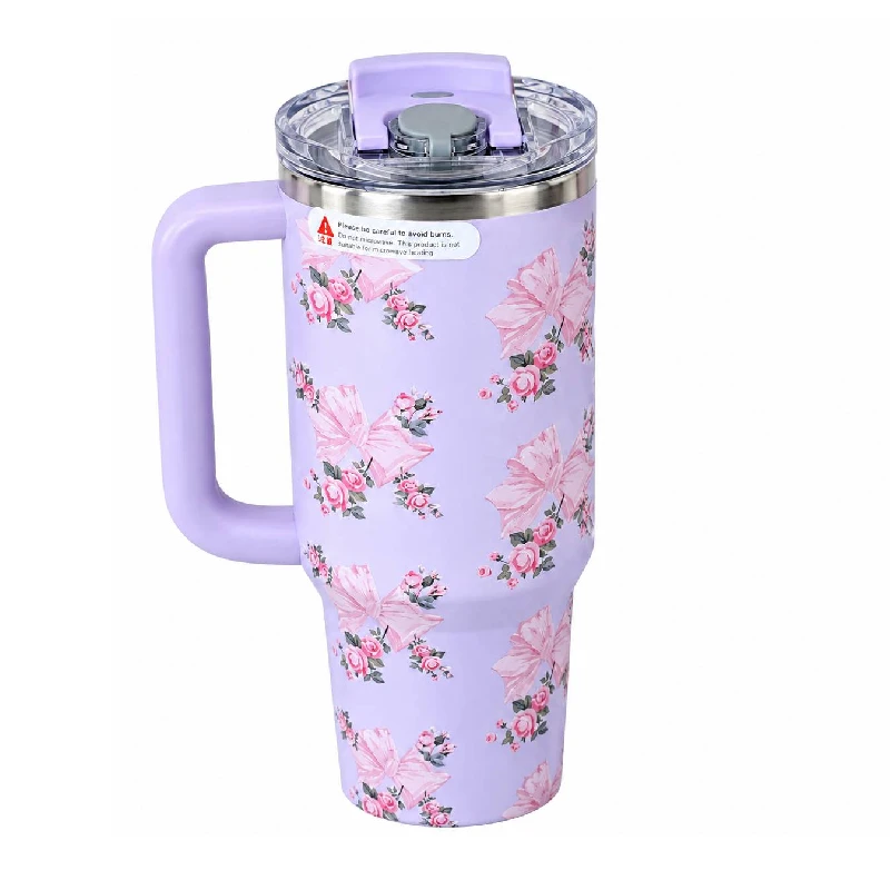 tanley-travel-mug-yasi-floral-sitarayvari-900ml تراول ماگ طرح استنلی Stanley مدل Tumbler طرح Floral Sitarayvari رنگ یاسی گنجایش 900 میلی لیتر - Image 1